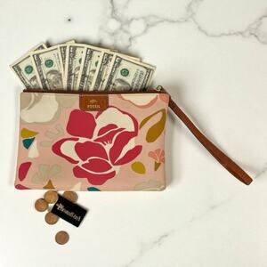 3/$20 Fossil Women's Sydney Light Pink Floral Wristlet Purse Wallet Travel Boho